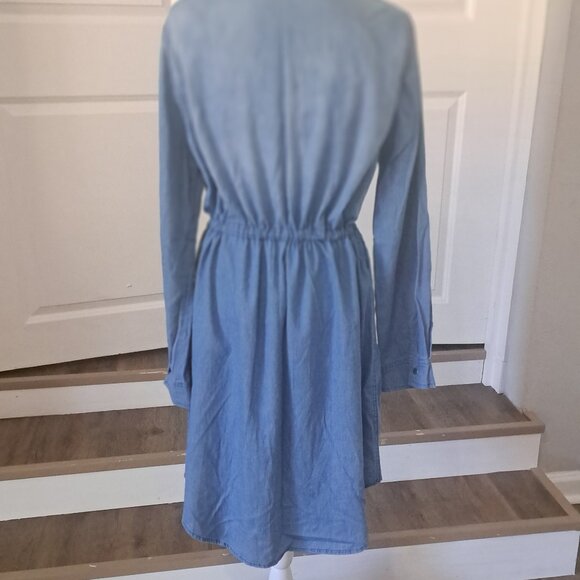 CHOUYATOU Denim Dress Long Sleeve draw string waistband Snap Down XL NWT - Picture 5 of 9